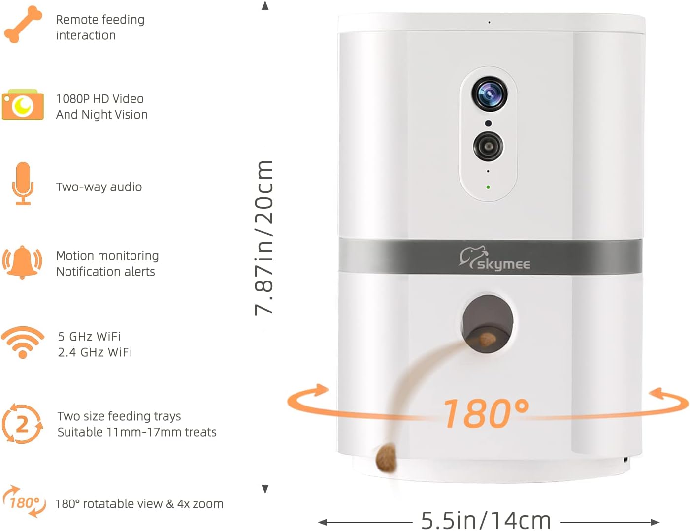 Petalk AI II Dog Camera Automatic Treat Dispenser, 5G WiFi Pet Camera with 180° Pan Full-Room View,Night Vision,Two Way Audio for Dogs and Cats,Compatible with Alexa
