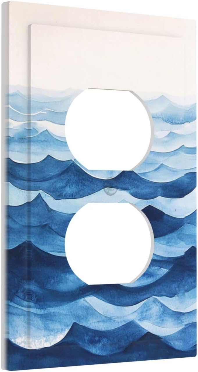 Outlet Covers Blue Watercolor Textured Abstract Ocean Wave 1 Gang Duplex Light Switch Cover Plate Decorative Switch Plate Covers Electrical Socket Cover for Bedroom living Room Decor