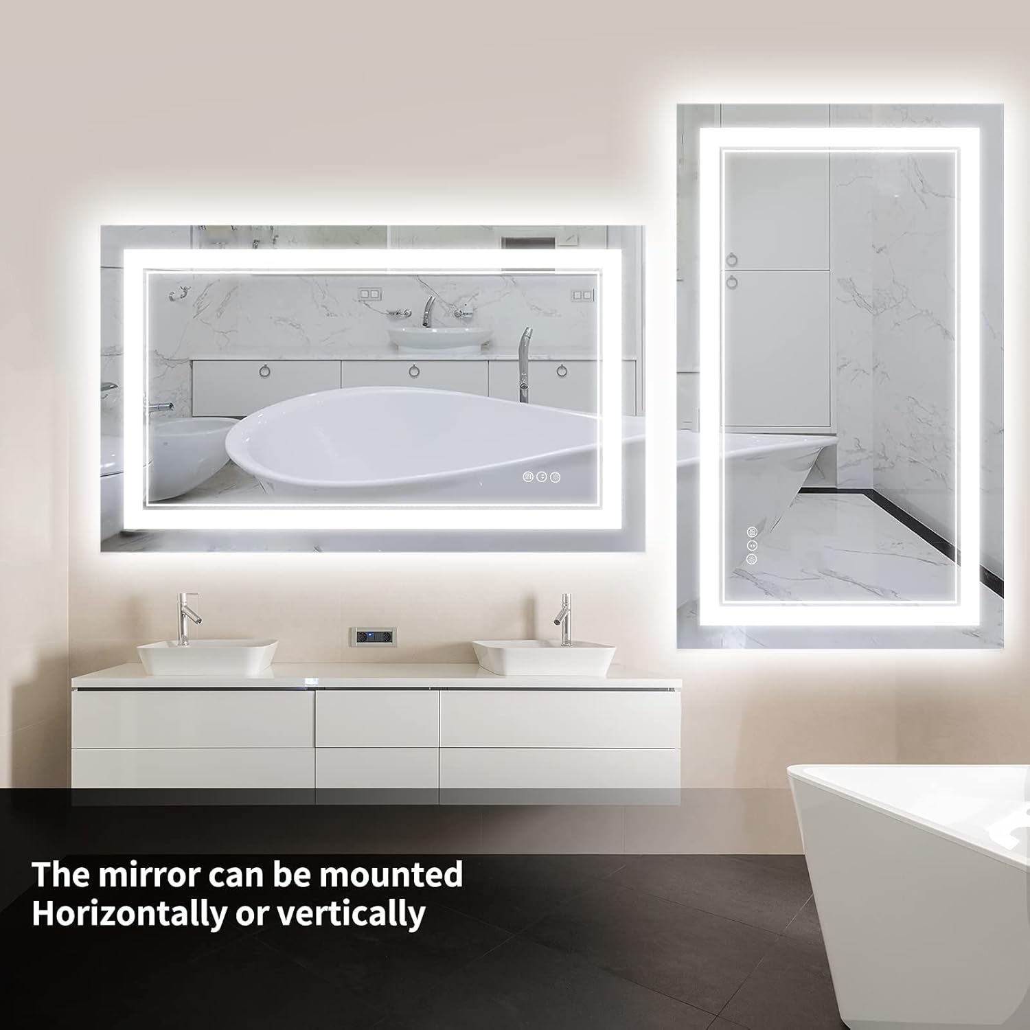 44 x 30 Inch LED Bathroom Mirror, Front Light and Backlit Lighted Vanity Mirror, Anti-Fog, Dimmable Memory, Shatterproof, Wall-Mounted