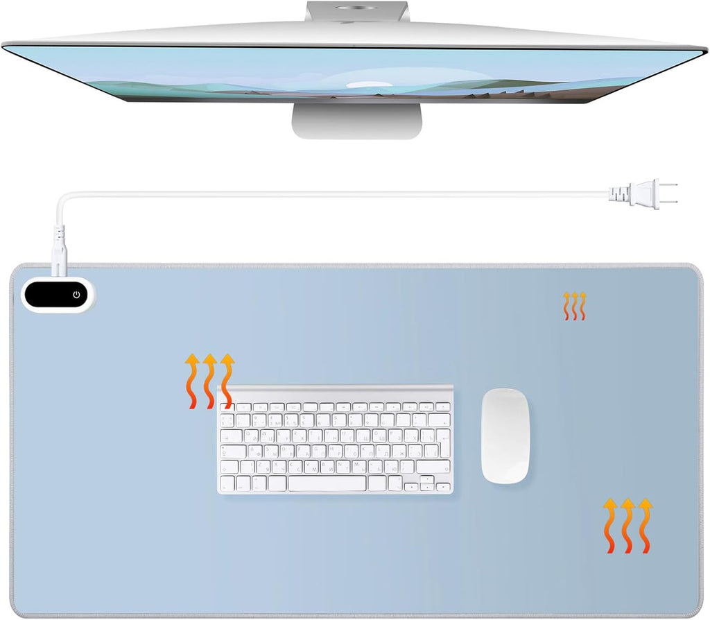 Konohan Heated Large Desk Mat PU Leather Warm Mouse Pad with 5 Heating Level & 4 Hour Auto Shut-Off Heating Keyboard Pad Warmer Gaming Mice Mat Only Supports 110v(Gray-Blue Color,23.6"x 14.2")