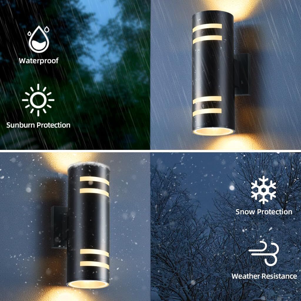 Smart Porch Lights Color Changing, RGB Outdoor Wall Lights with Remote Control Ambiance Up and Down Lights, Black Exterior Light Fixture Home Theater Lighting Compatible with Alexa Google Assistant