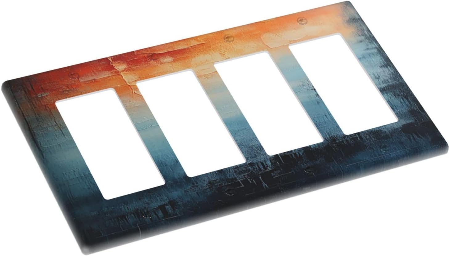 Blue Orange Abstract Modern Minimalist Oil Painting 4 Gang Wall Plates Outlet Covers Quad Rocker Light Switch Cover Plate Decorative Switch Plates GFCI Electrical Faceplate 4.5 X 8 IN