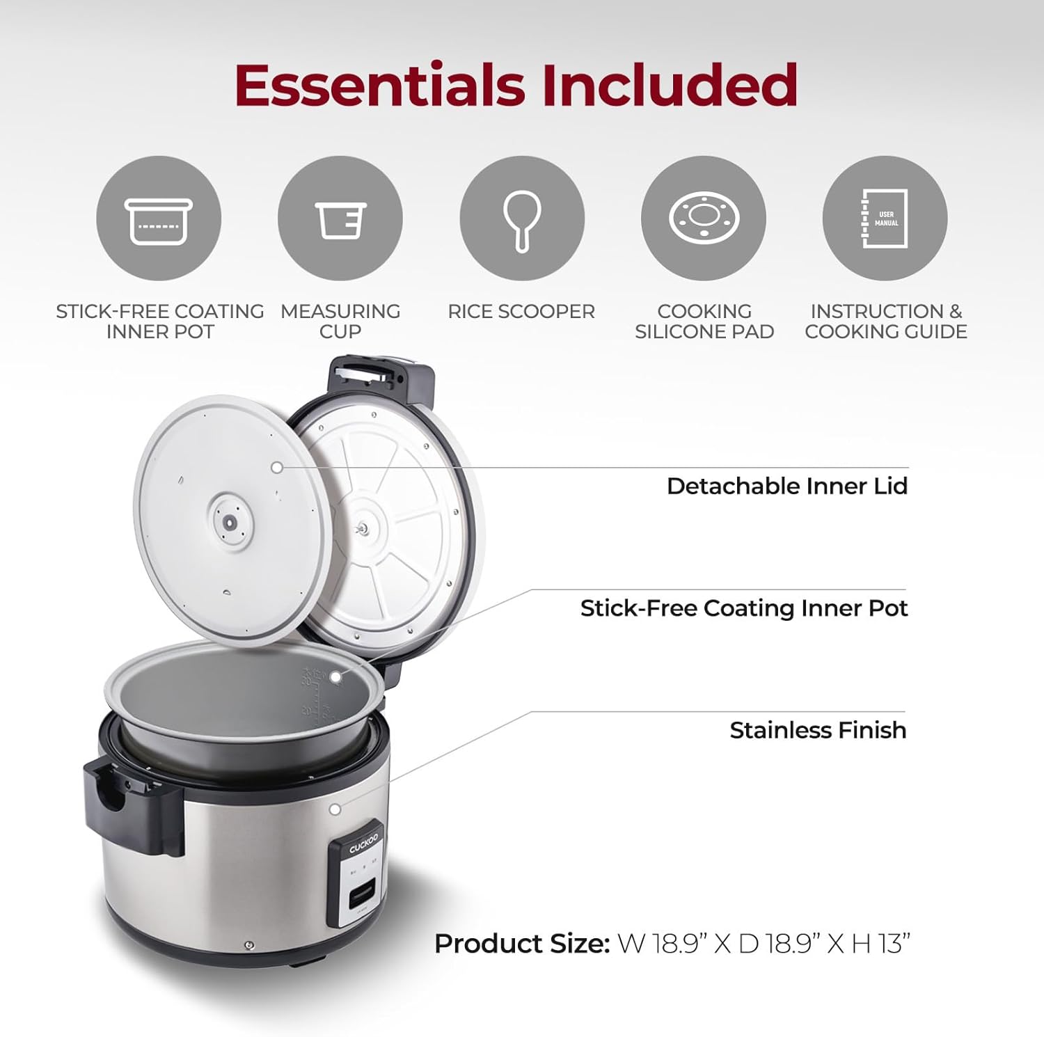 CUCKOO Commercial Rice Cooker & Warmer, Extra Large Rice Cooker 30-Cup Uncooked / 60-Cup Cooked, Professional Industrial Grain Cooker with Large Capacity, Easy One-Touch Operation, Silver (CR-3032)
