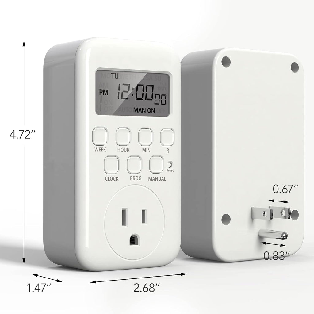 BN-LINK Indoor Digital Timer Outlet, Single Outlet 7 Day Programmable Light Switch, 3 Prong Plug in Timers for Electrical Outlets, Lamps, Fans, 8 On/Off Programs, 1 Pack, 15A/1875W, ETL Listed