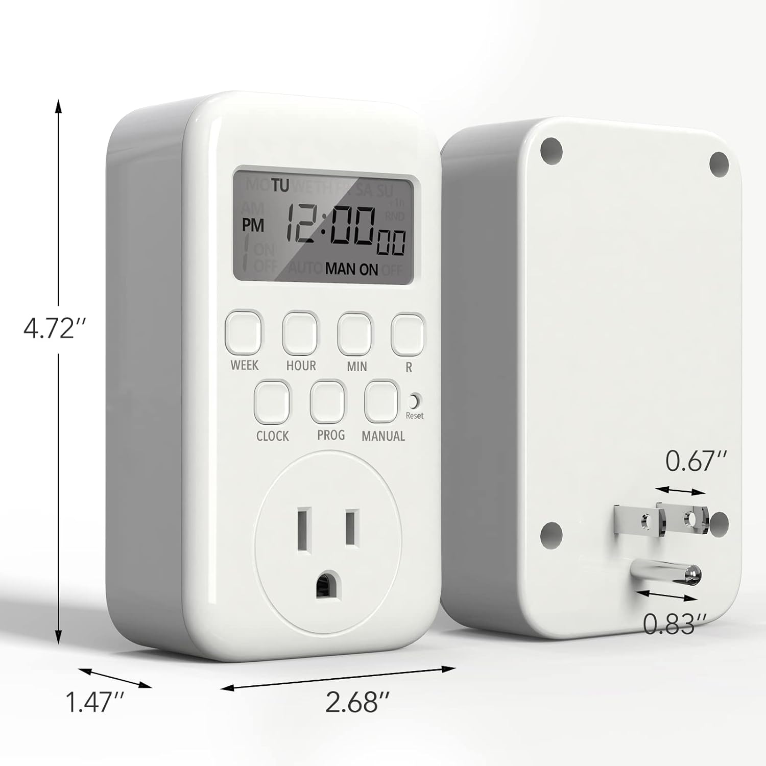BN-LINK Indoor Digital Timer Outlet, Single Outlet 7 Day Programmable Light Switch, 3 Prong Plug in Timers for Electrical Outlets, Lamps, Fans, 8 On/Off Programs, 1 Pack, 15A/1875W, ETL Listed