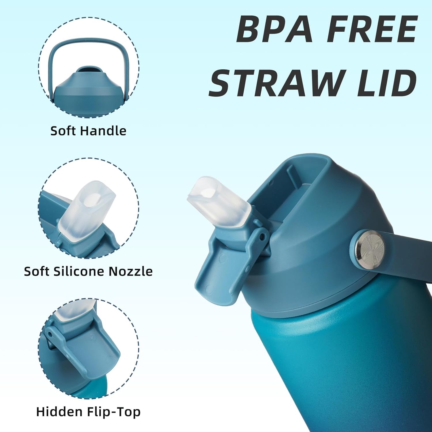 BJPKPK Insulated Water Bottle with Straw Lid, 12oz Thermo Water Bottles with Soft Nozzle, Flex Handle & Non-slip Boot, BPA Free Leak Proof Stainless Steel Metal Thermo, Tumblers, Cups,Vast