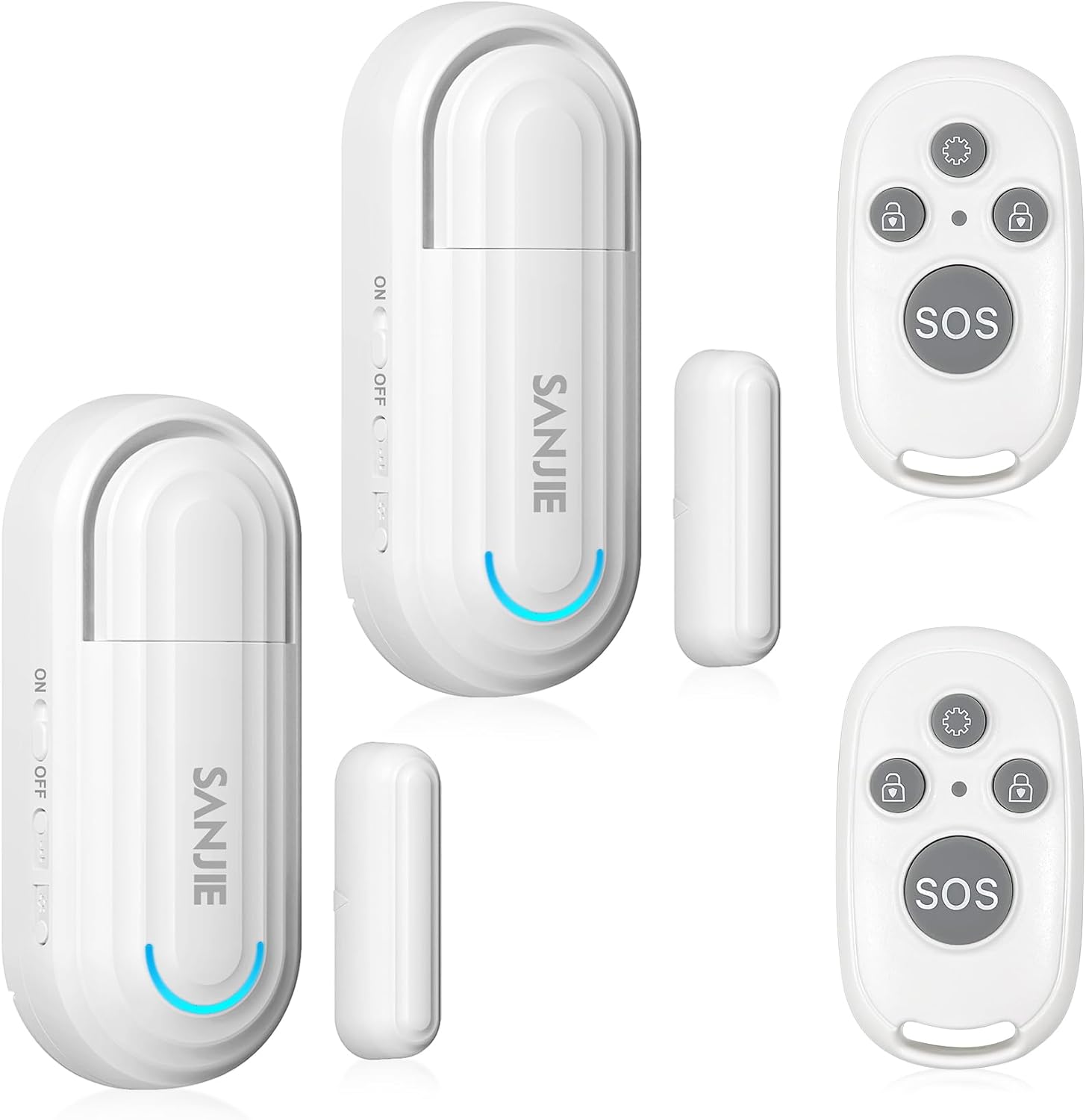 Sanjie Pool Door Alarms for Kids Safety/Home Security/Dementia,4 Working Modes,Wireless Door Open Alarm,Window Alarms Sensors,0-120dB Volume Adjustable,2 Sensors 2 Remote Controls
