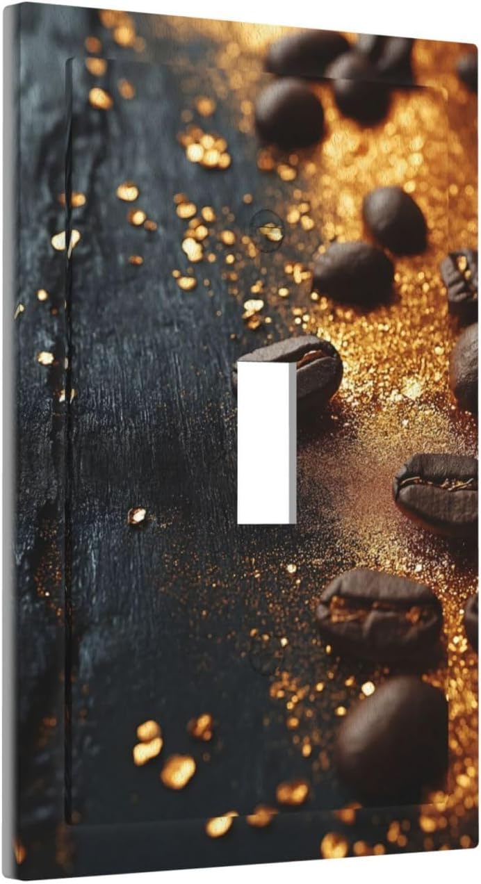 Decorative Light Switch Cover Plate Black Wood Board Gold Dust Coffee Beans 1 Gang Wall Plate Oversized Single Toggle Wall Cover Plate Jumbo Electrical Switchplate Face Plate