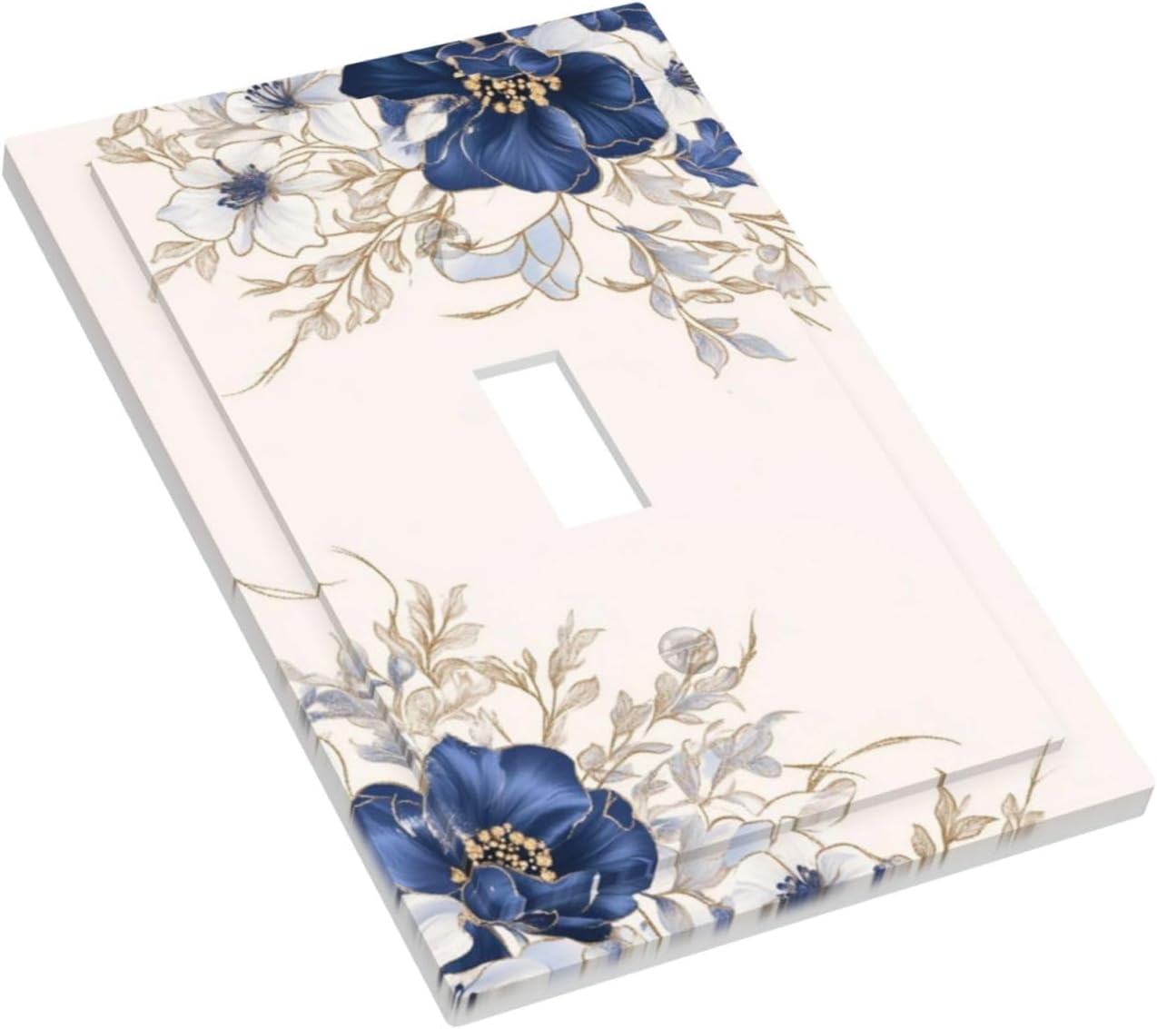 Decorative Light Switch Cover Plate Rustic Blue Beige Flower Peony Floral 1 Gang Single Toggle Wall Plates for Electrical Outlets Outlet Covers Switch Plate Covers Faceplate for Home Decor