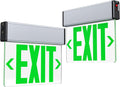 Green LED Edge Lit Exit Sign Brushed Aluminum Housing, UL Listed Emergency Exit Signs Single Sided Clear Acrylic with Battery Backup, AC 120-347V Hardwired Exit Lights, Top/Side/Wall Mount (2 Pack)