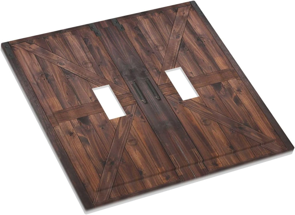 Decorative Light Switch Cover Plate Vintage Brown Farmhouse Barn Door 2 Gang Outlet Covers Double Toggle Wall Plates for Electrical Outlets Switch Plate Covers Faceplate for Bedroom Home Decor