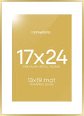 Homeforia 17x24 Picture Frame Gold, High End Metal 17x24 Poster Frames with Mat 13x19 Photo, 17 x 24 Gold Frame Matted to 13 by 19 Print, 24by17 Thin Hanging Frames, Tempered Glass, Wall Kit, Set of 1