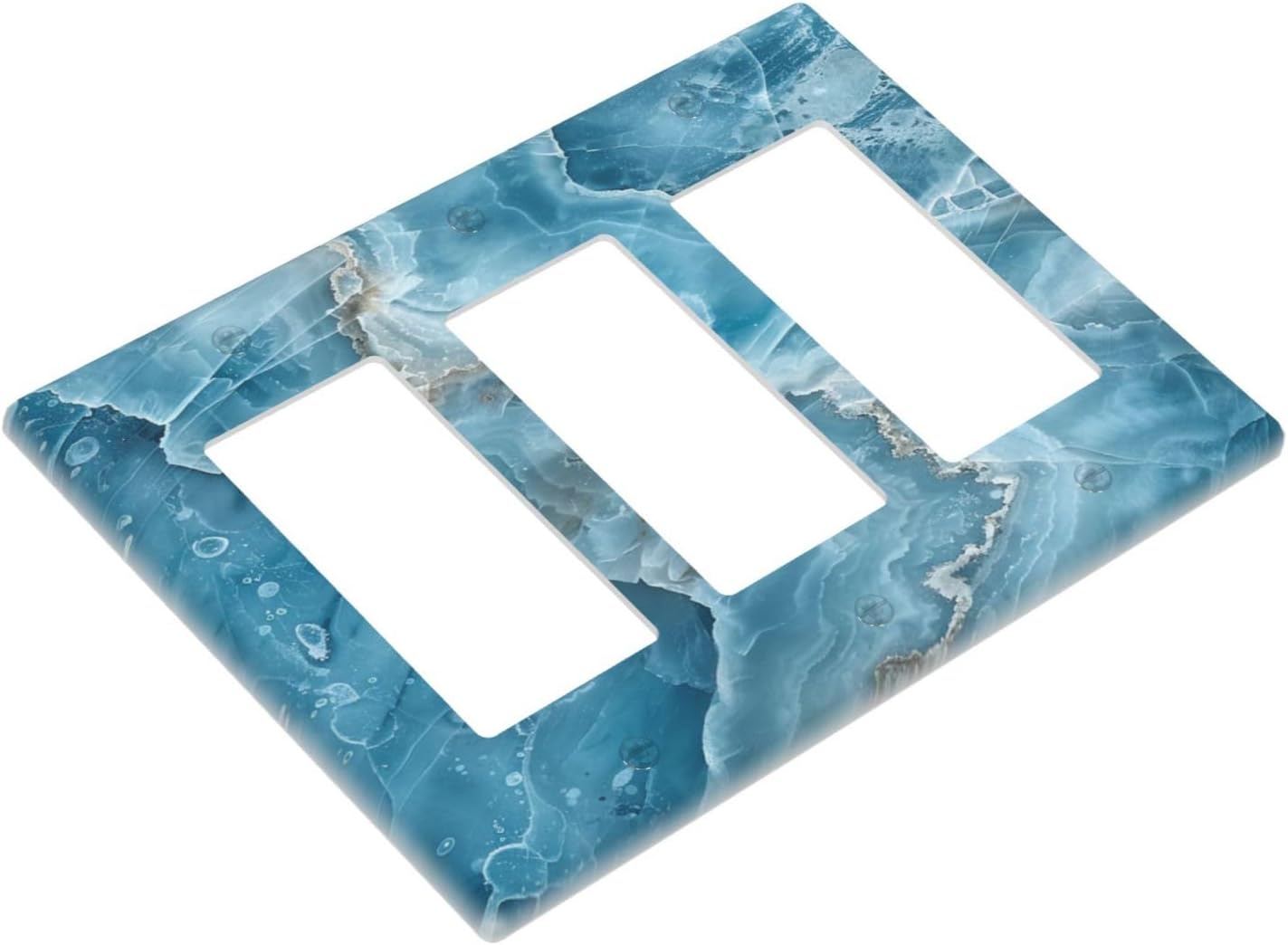 Decorative Outlet Covers Abstract Watercolor Blue Marble Texture 3 Gang Light Switch Cover Plate Triple Rocker Wall Plates for Electrical Outlets Switch Plate Covers for Bedroom Home Decor