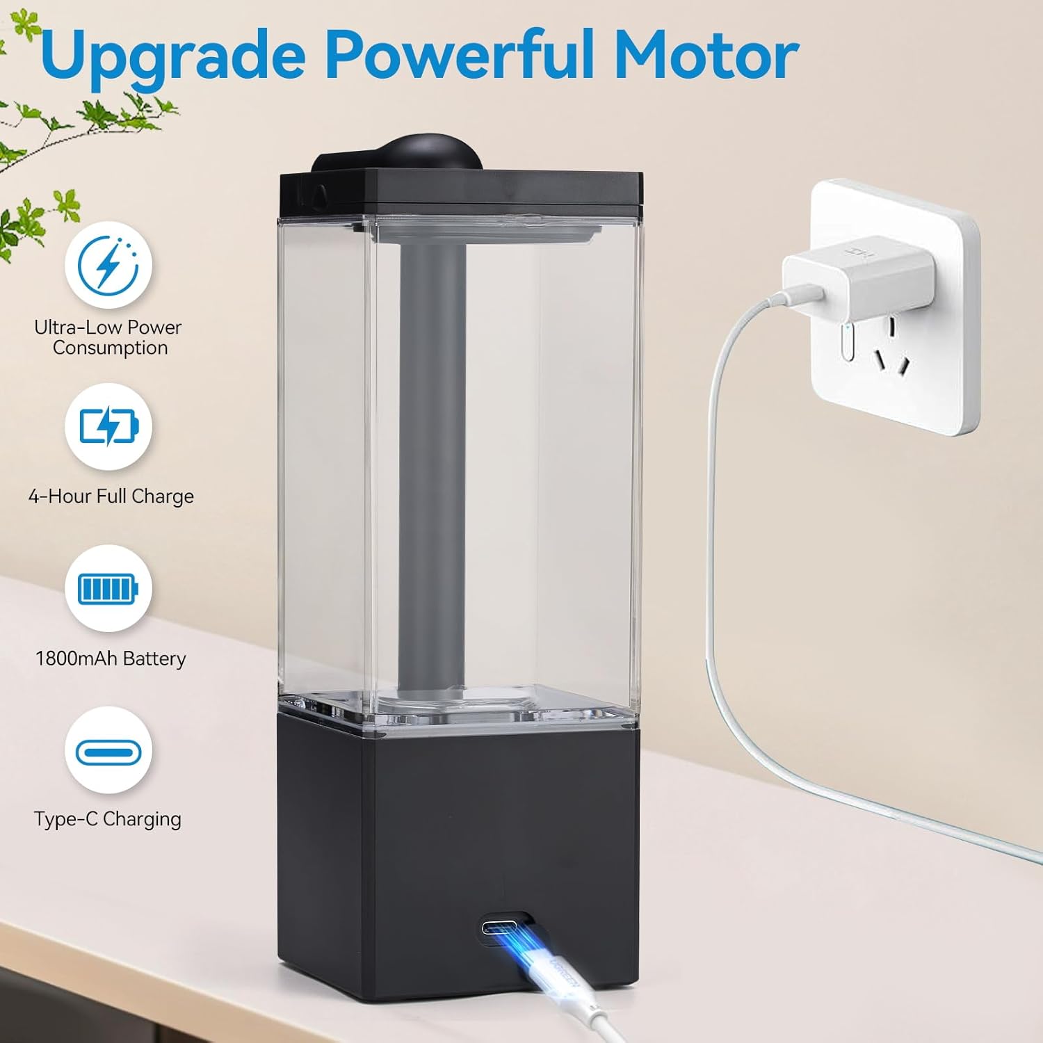 Automatic Soap Dispenser Touchless, Soap Dispenser Bathroom, Large Transparent Reservoir&Wall Mount, Type-C Rechargeable&3-Level Adjustable, Water-Resistant, Kitchen, Hotel, and School, Black