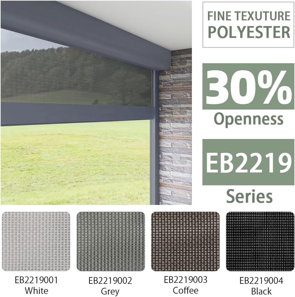 ZSHINE Hard-Wired Outdoor Snow Blocking Weatherproof Motorized Patio Roller Shades Remote Control for Porch Balcony Customized Size (Light Grey 30% Openness)