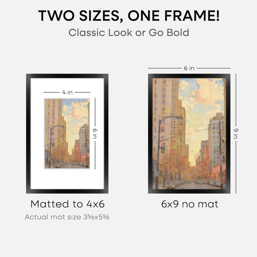 Homeforia 6x9 Picture Frame Black, High End Metal 6 x 9 Black Frames with Mat 4 x 6 for Art, 9x6 Desk Frame Matted to 4x6 inch Photo, 6 by 9 Wall or Tabletop Frames, Tempered Glass, Wall Kit, Set of 1