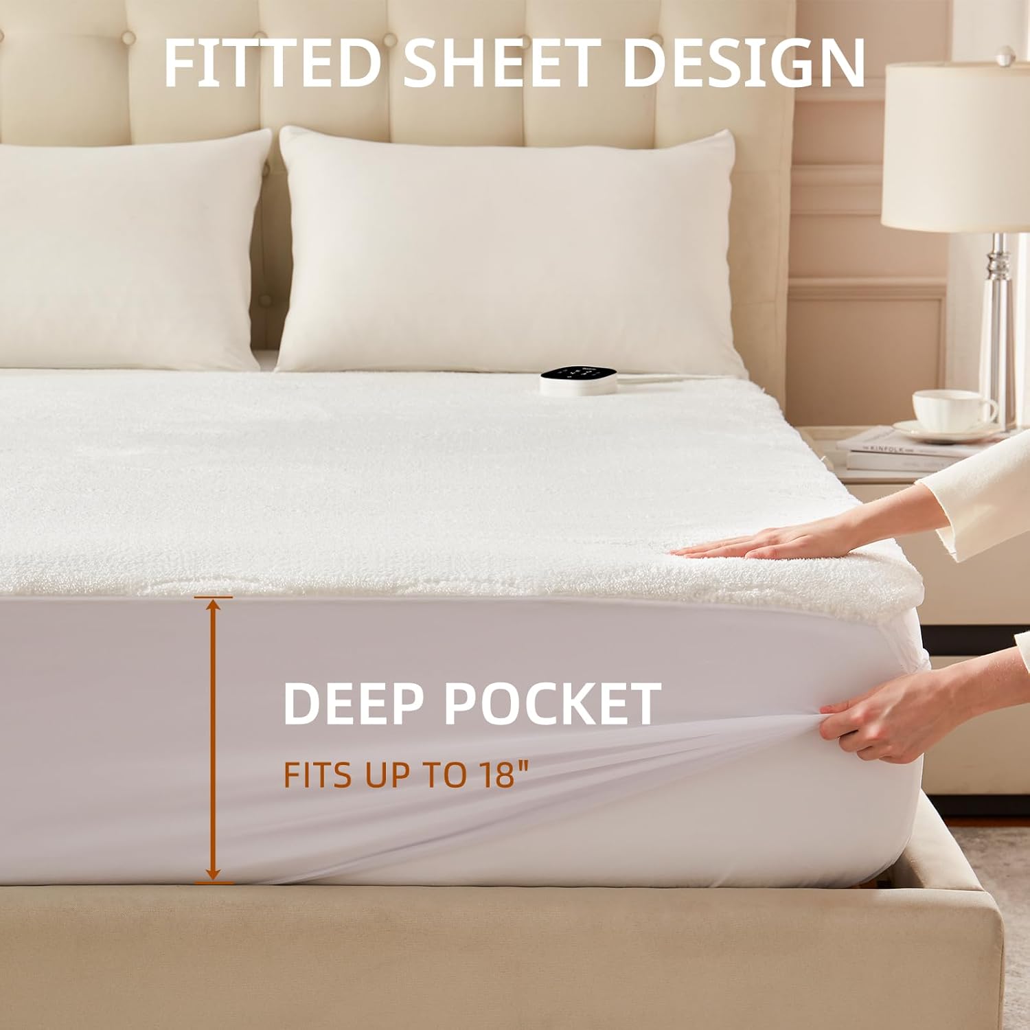 Bwarm Multizone Heated Mattress Pad Cal King, Electric Mattress Pad Sherpa Fleece Bed Warmer with 9 Heat Settings, 1-12 Hours Auto Off Deep Pocket, Machine Washable, Wave White Cal King 72" x 84"