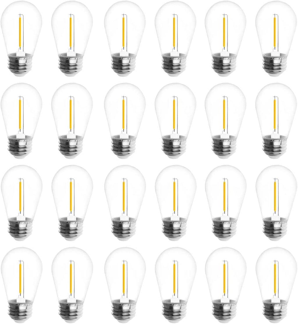 Jslinter 24-Pack LED 1W String Light Bulbs, S14 Plastic Shatterproof Edison Vintage Style Replacement 1 Watt Outdoor 2200K, Waterproof, Warm White Equivalent to 11w, e26 Base