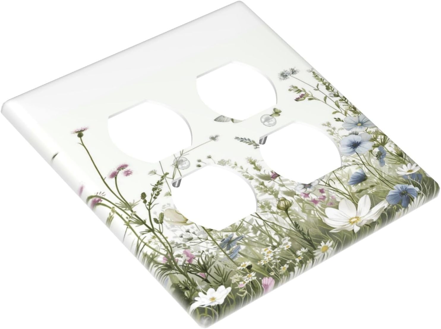 Colorful Wildflowers Daisy Plant Butterfly Floral Outlet Covers 2 Gang Double Duplex Decorative Light Switch Covers Electrical Wallplates Socket Faceplate for Bed Room Living Room Decor