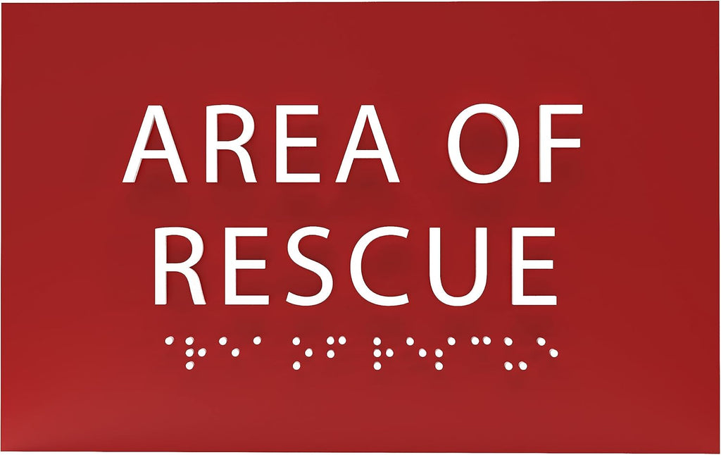 6" X4" Area of Rescue Sign - ADA Compliant Tactile Graphics Grade 2 Braille Text Wall Sign | Emergency Assistance, Refuge Place Sign for Schools, Offices, Apartments & Restaurants