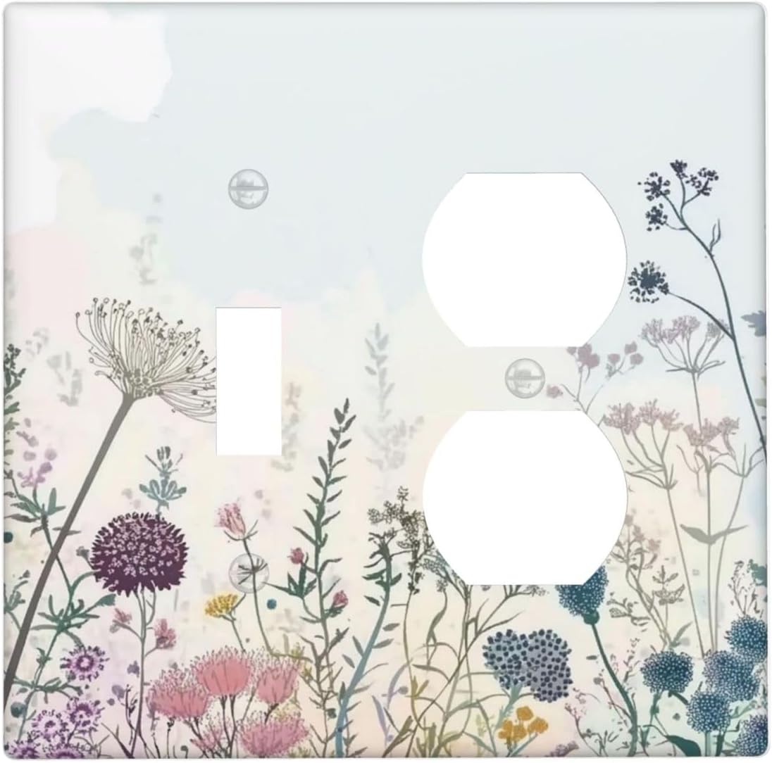 Colorful Wildflower Watercolor Dandelion Floral Wallplates 1 Toggle 1 Duplex Switch Plate Electrical Gfci Faceplate Decorative Light Switch Covers For Cabin Home Decor