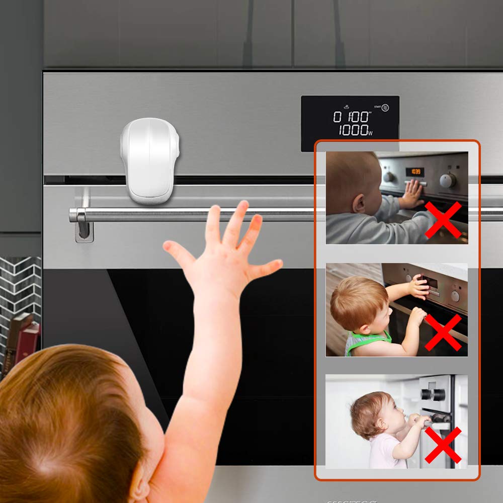 EUDEMON Child Safety Heat-Resistant Oven Door Lock, Oven Front Lock for Kids Easy to Install, Use Adhesive,No Screws or Drill (1 Pack,White)(ONLY for Flat Surface)