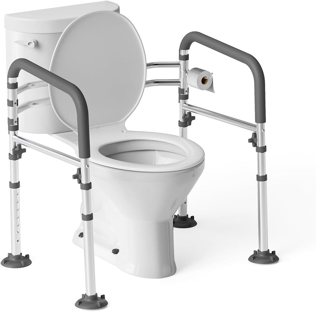 Toilet Safety Rails,Height-Adjustable Toilet Frame Width-Adjustable Toilet Handles Foldable Toilet Rail Provides Support for Seniors ， Pregnant ，Disabled （Gray）