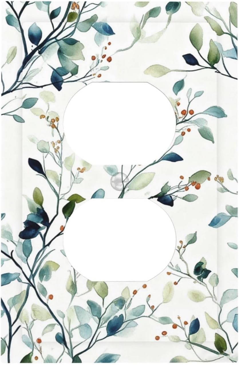 Decorative Outlet Covers Rustic Eucalyptus Leaf Geen Sage Leaves 1 Gang Duplex Light Switch Cover Plate Unique Wall Plates for Electrical Outlets Switch Plate Covers for Bedroom Home Decor