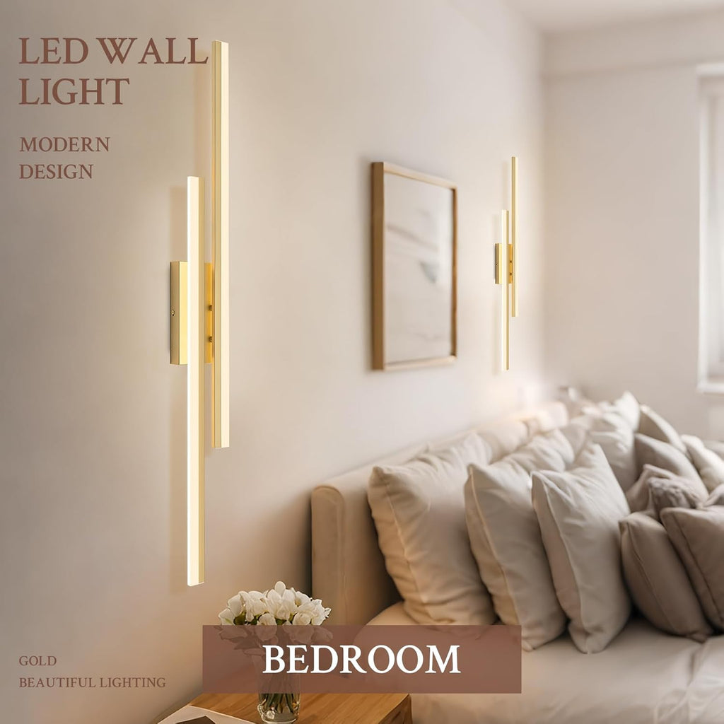 LED Wall Sconce Gold Modern Remote Wall Light Fixtures for Living Room, Dimmable LED Vanity Light Indoor Remote Wall Sconce for Bedside Bedroom Bathroom Dining Room, 39.4inch 1 Pack