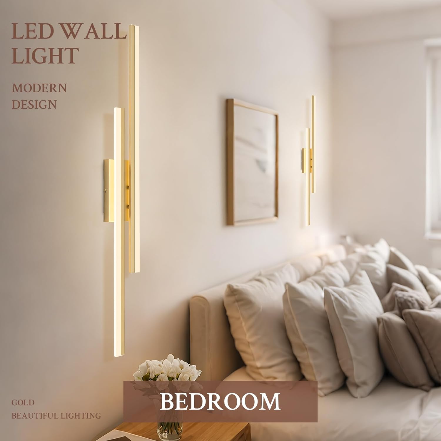 LED Wall Sconce Gold Modern Remote Wall Light Fixtures for Living Room, Dimmable LED Vanity Light Indoor Remote Wall Sconce for Bedside Bedroom Bathroom Dining Room, 39.4inch 1 Pack