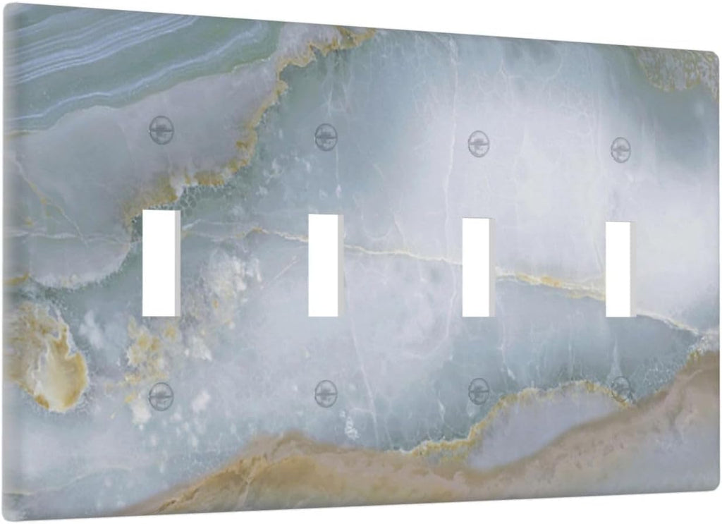 Light Switch Covers Colored Art Marble Golden Line Quad Toggle Electrical Faceplate 4 Gang Wall Plate Decorative Switch Plates For Bathroom Kitchen Decor