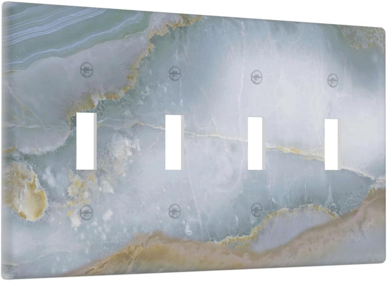 Light Switch Covers Colored Art Marble Golden Line Quad Toggle Electrical Faceplate 4 Gang Wall Plate Decorative Switch Plates For Bathroom Kitchen Decor