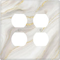 White Grey Gold Marble Simple Tiles Outlet Covers 2 Gang Double Duplex Decorative Light Switch Covers Electrical Wallplates Socket Faceplate for Bathroom Kitchen Decor