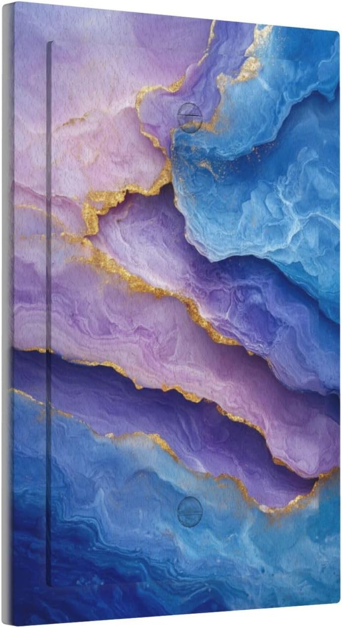 Decorative Light Switch Plate Covers Abstract Blue Purple Gold Marble Texture 1 Gang No Device Single Blank Outlet Covers Wall Plate Light Switch Cover Plate for Bathroon Kitchen Decor