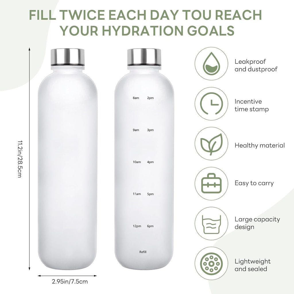 1L（33 oz） daily tracking schedule time hours reminder motivational day goals hydration capacity measured marker tracker plastic wide mouth measurements water bottle
