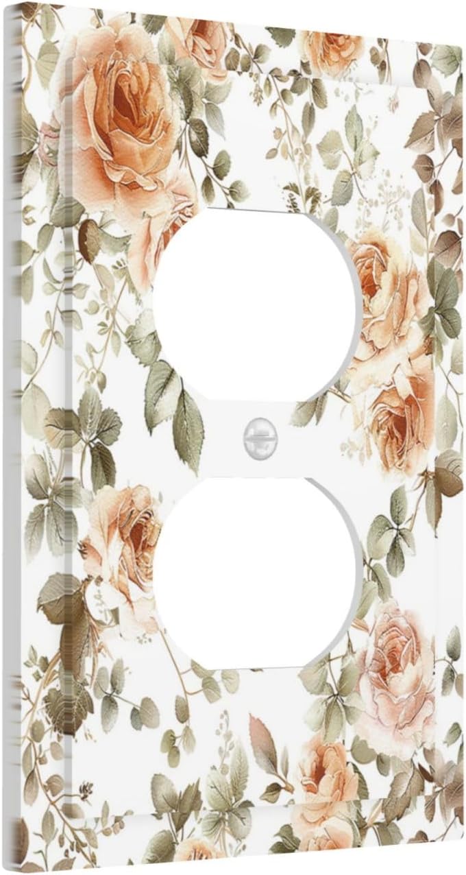Outlet Covers Vintage Warm Color Orange Flowers And Leaves 1 Gang Duplex Wall Plate Decorative Switch Plates Electrical Receptacle Faceplate Light Switch Cover for Bedroom living Room