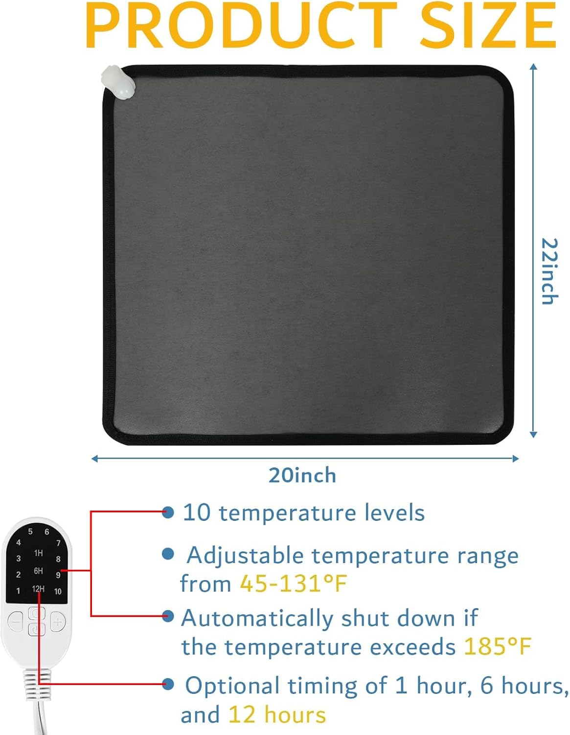 PVC 110V Heated Floor Mat Heater for Foot Warmer Under Desk 22 x 20 Inch Electric Heating Pad Energy Saving Carpet Pad Indoor Floor Heated Rug for Home Office Bathroom House Black