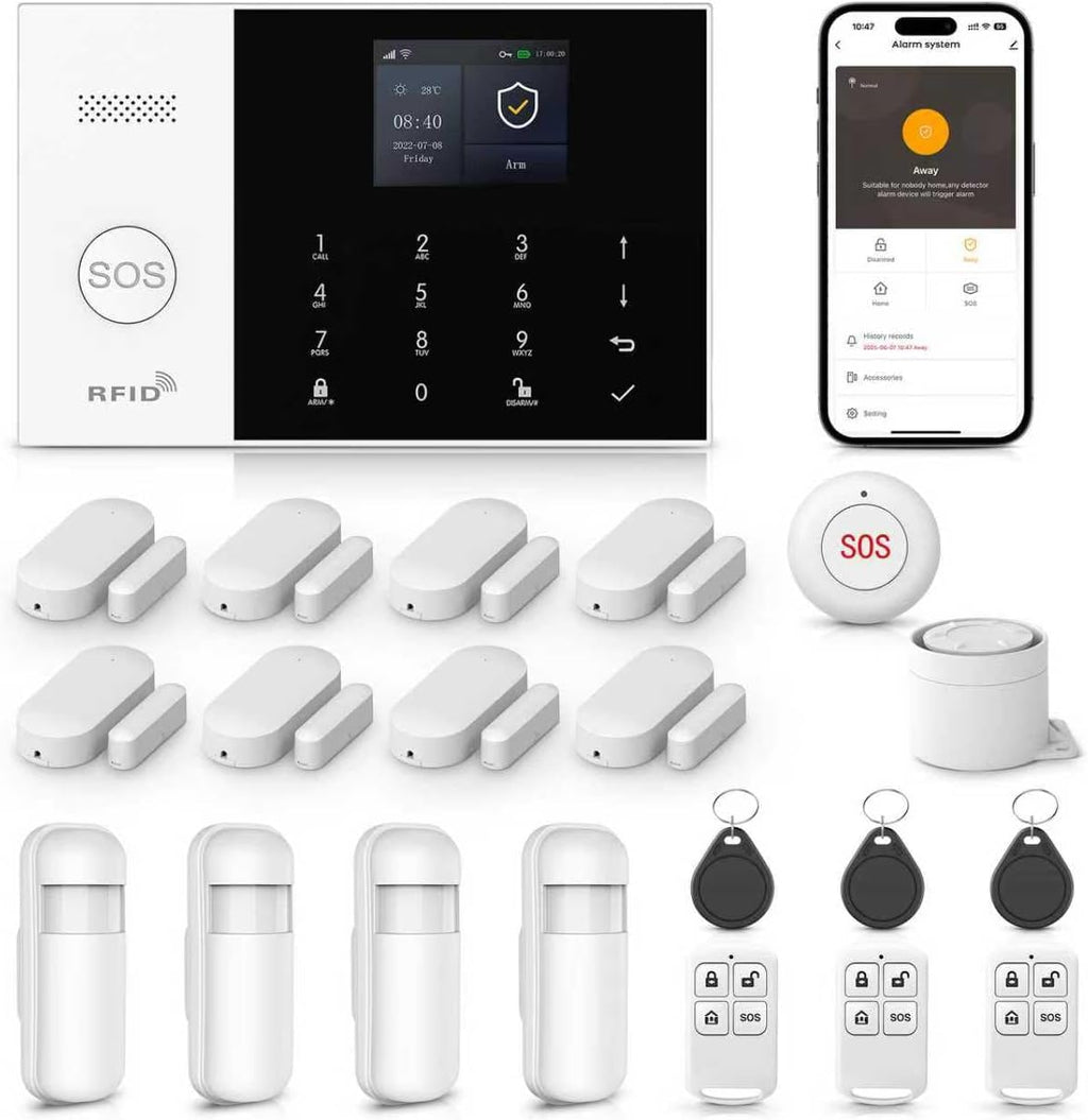 LWOHSI Wireless Alarm System,Anti-Theft Home Security Systems,Tuya APP Real-Time Alerts,21 Piece Kits with DIY Door/Window Sensor,Motion Detector,Remote,Work with Alexa for Villa,Apartment,Warehouse