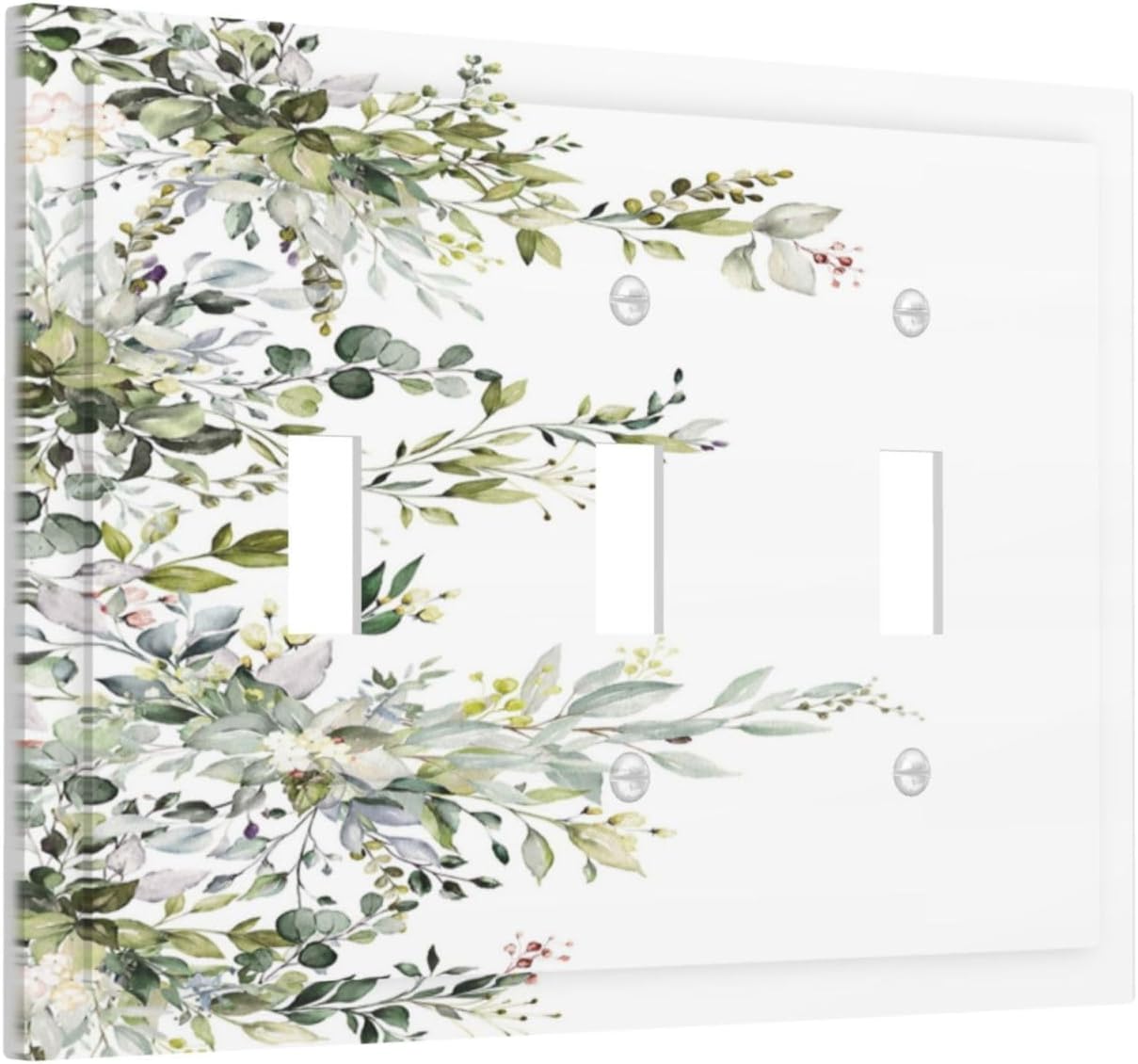Decorative Light Switch Plate Covers Rustic Eucalyptus Leaves Green Leaf 3 Gang Light Switch Cover Triple Toggle Wall Plate Outlet Covers for Bedroom Home Decor