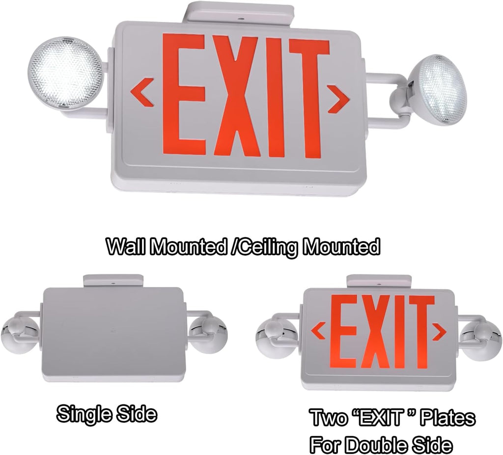 Emergency Exit Sign with Lights Battery backup, 200lm 3Hours Plug in Red Exit Signs with Emergency Lights for Business, Battery Operated,UL 924 AC85-277V