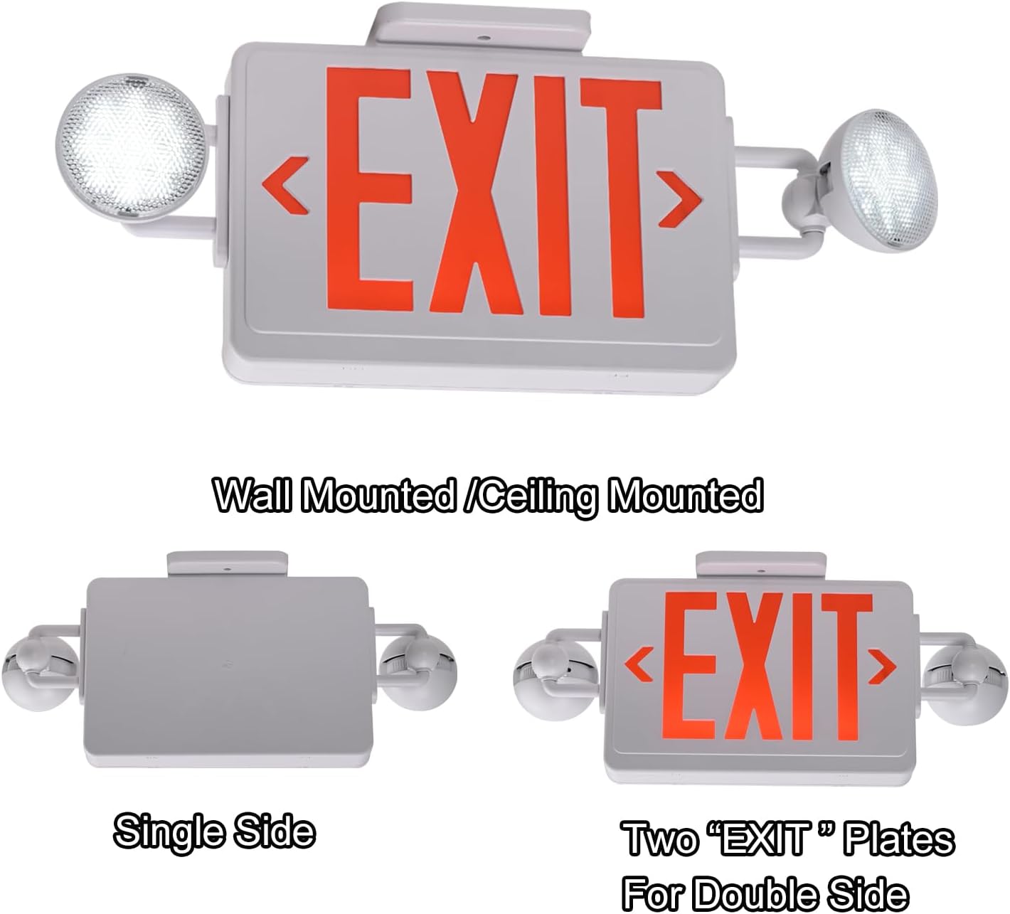 Emergency Exit Sign with Lights Battery backup, 200lm 3Hours Plug in Red Exit Signs with Emergency Lights for Business, Battery Operated,UL 924 AC85-277V