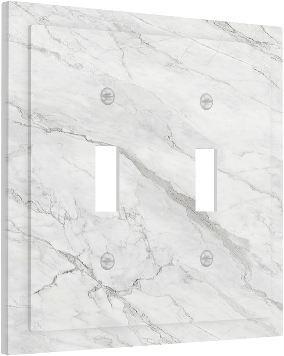Decorative Switch Plates Marble Granite White And Grey 2 Gang Double Toggle Wall Plate Outlet Light Switch Cover Electrical Faceplate for Home Bedroom Decor