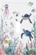 Blue Sea Turtle Ocean Fish Octopus Coral Decorative Light Switch Cover 1 Gang Single Toggle Device Electrical Faceplate Switchplates Decorator Outlet Wall Plate For Bathroom Kids Room Decor