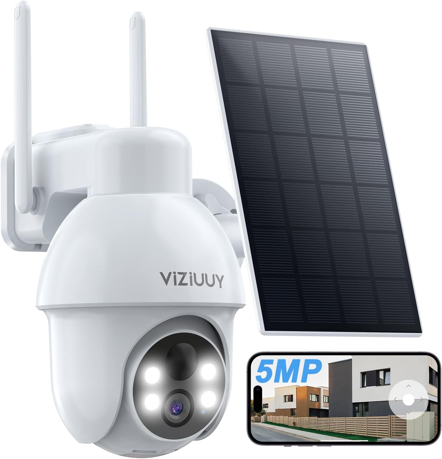 5MP Solar Security Camera Outdoor, Wireless Battery Powered Security Camera with 360°View, Pan and Tilt, Color Night Vision with Floodlight,PIR Human Detection,Compatible with Alexa