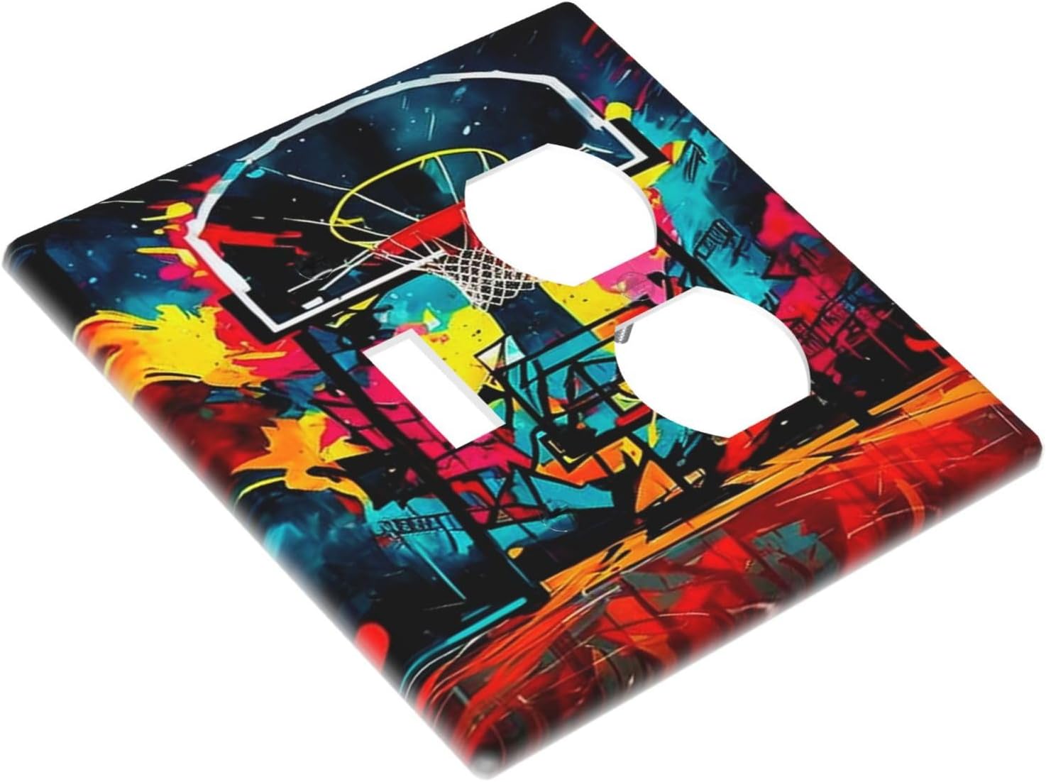 Decorative Outlet Covers Scrawl Colorful Basketball Graffiti Hoop 2 Gang Wall Plate Cover Single Toggle Duplex Combo Two Switch Light Switch Cover Plate Jumbo Dual GFCI Faceplate