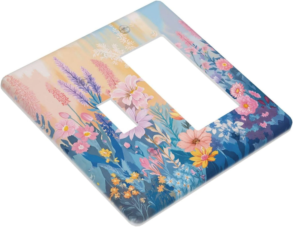 Outlet Covers Colorful Watercolor Flowers Wildflower Plants 1 Toggle 1 Rocker Combo Light Switch Cover Plate Decorative Switch Plate Covers Electrical Wall Plate for Bathroom Home Decor