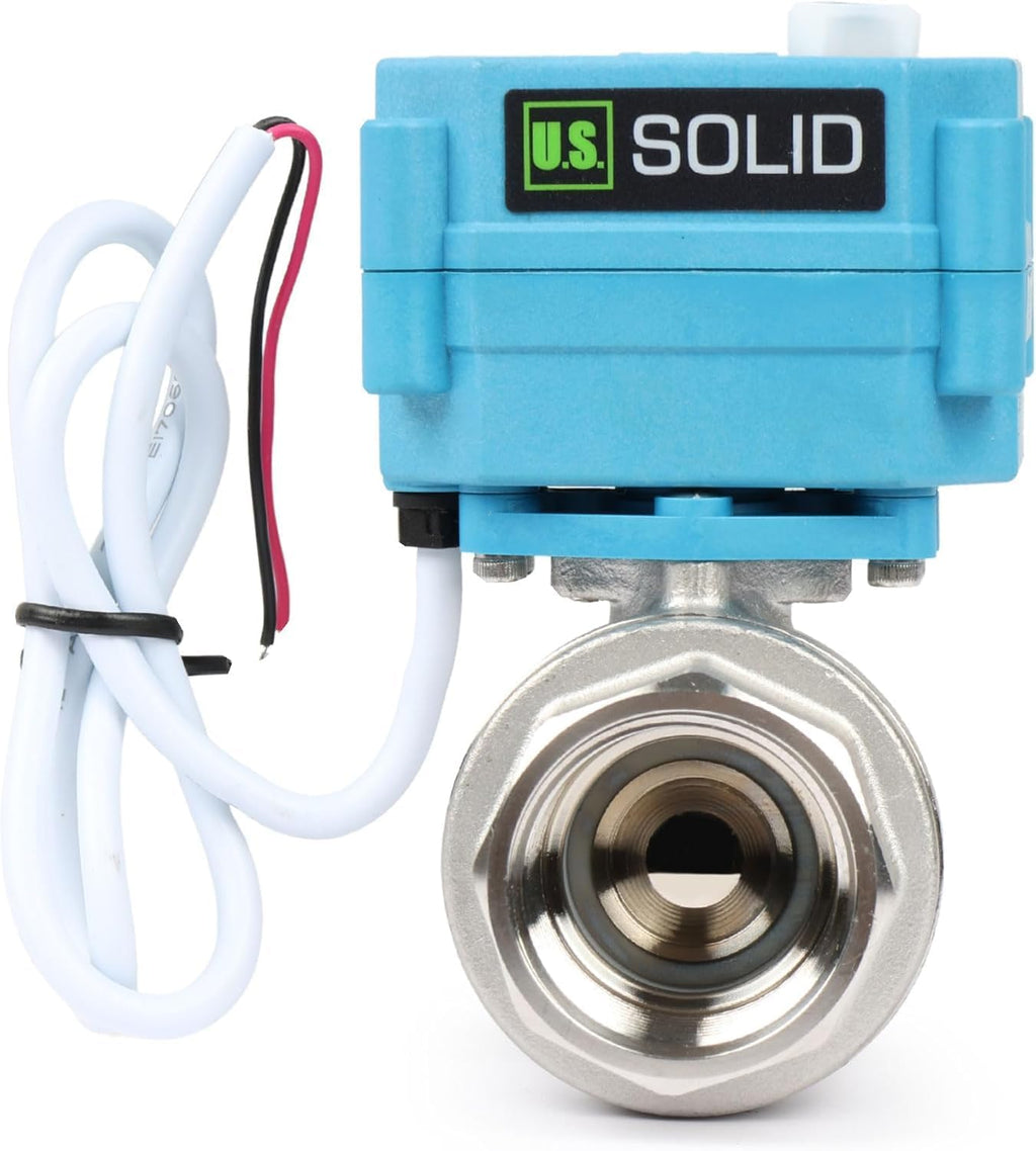 U.S. Solid Motorized Ball Valve – 1" 316 Stainless Steel, IP67 Waterproof, 110-230V AC, Full Port, 2-Wire Auto-Return, Normally Closed, Electric Valve for HVAC, Water, Oil, and Gas