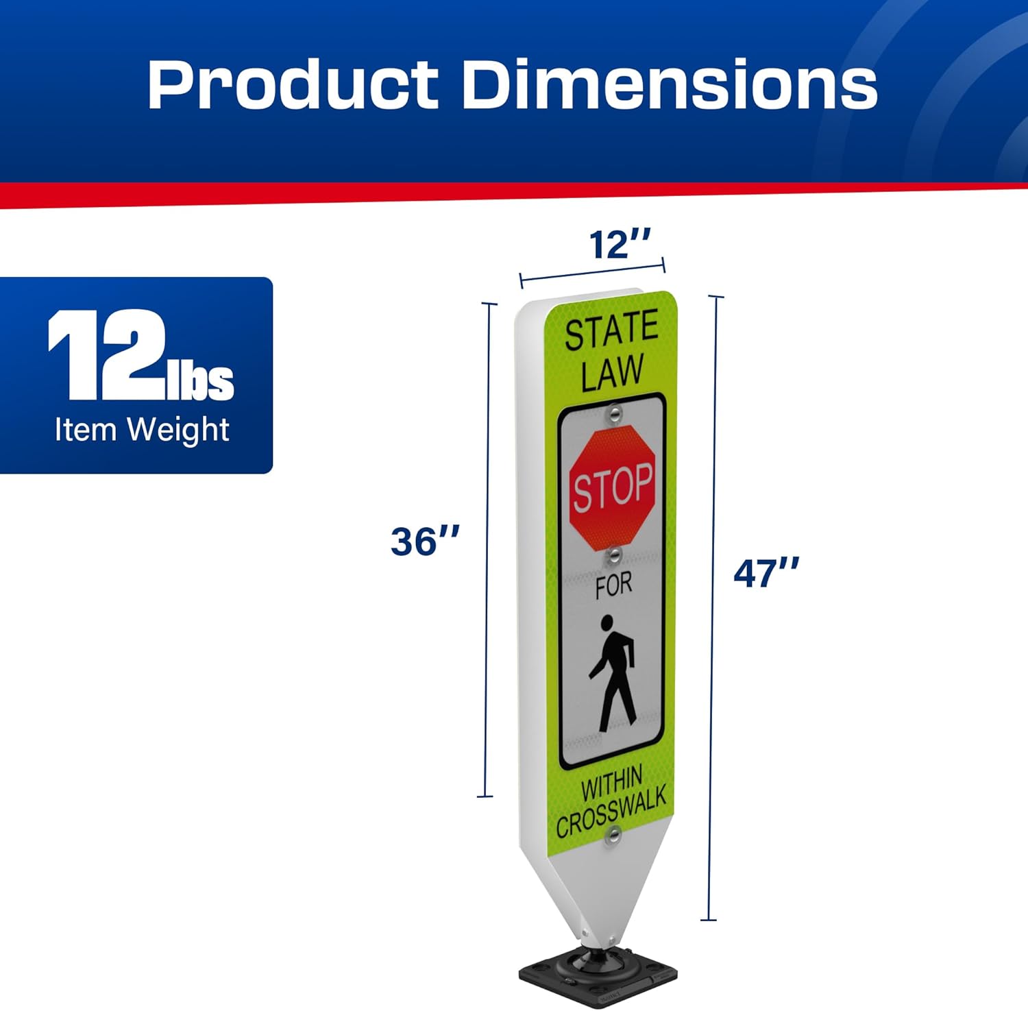 Impact Recovery - In-Street Pedestrian Crossing Signs - Street Sign - Road Safety Stop Sign with Surface Mount Base