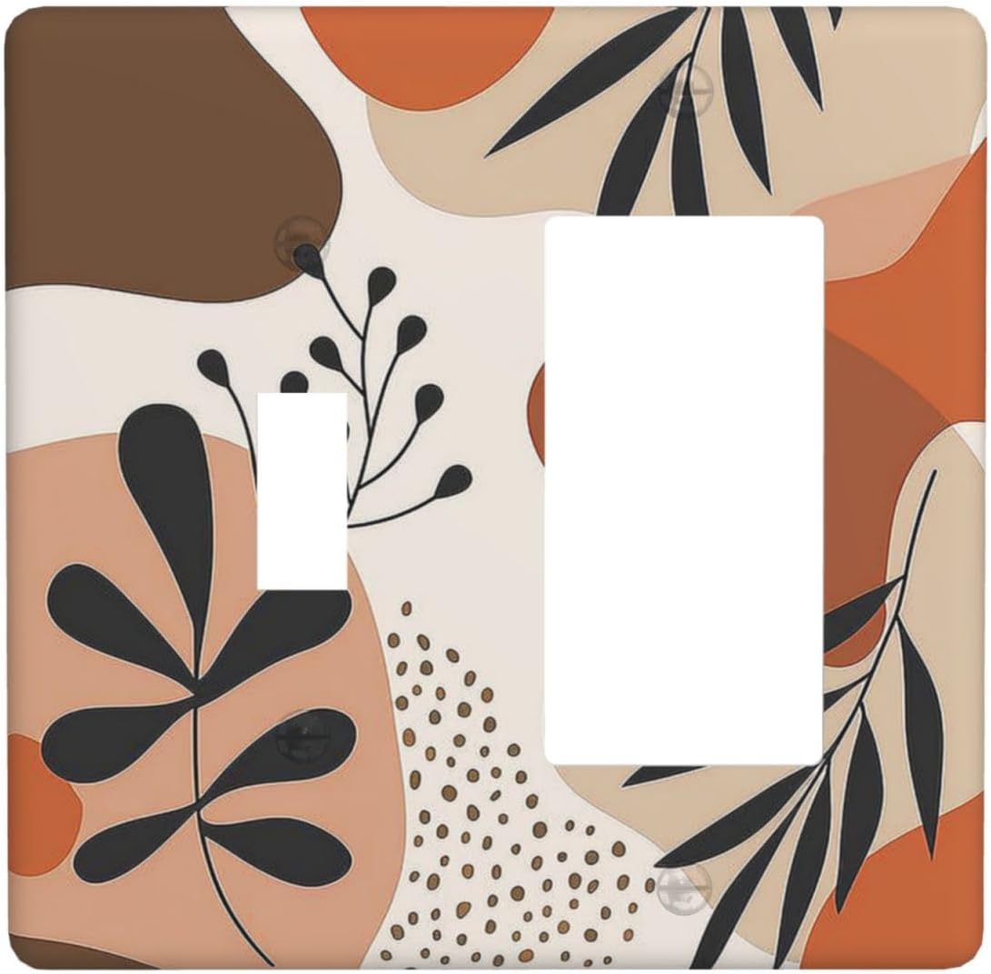 Outlet Covers Boho Botanical Orange Green Beige Minimalist 1 Toggle 1 Rocker Combination Decorative Wall Plate Electrical Switch Plates Light Switch Cover Plate for Bedroom living Room Decor