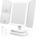 Vanity Mirror with Lights - Rechargeable Lighted Makeup Mirror | 1X/3X/5X Magnification, Smart Touch, 3 Colors Dimmable | Portable Trifold Mirror for Travel for Women and Girls
